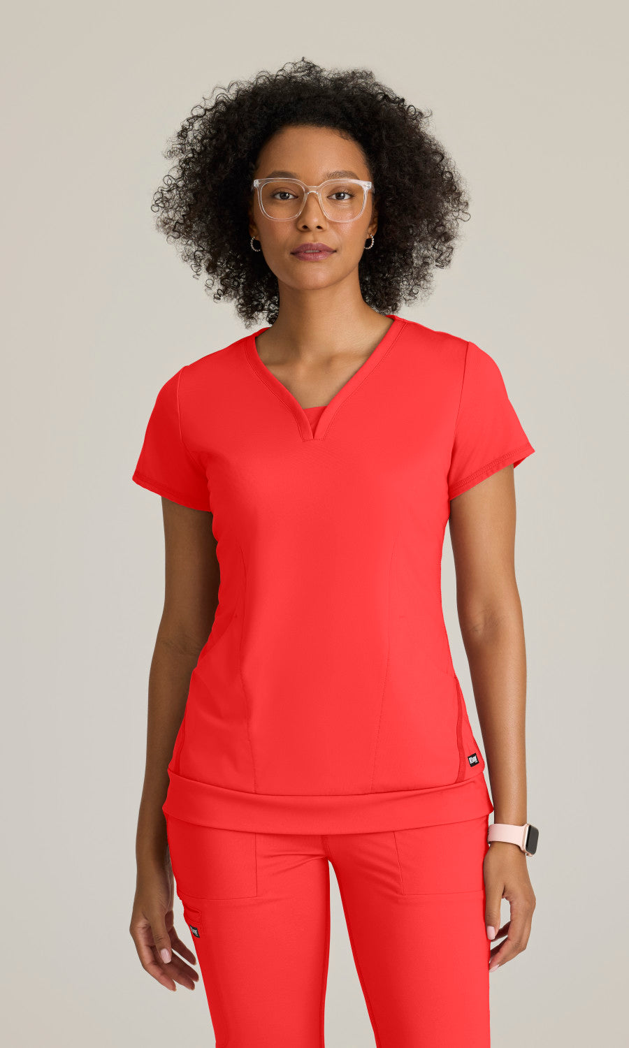 Grey's Anatomy Knits GRST250 Motivate Knit Scrub Top Radiant Coral