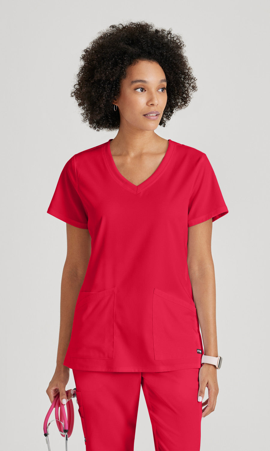 Grey's Anatomy Stretch GRST045 Serena Scrub Top Scarlet Red