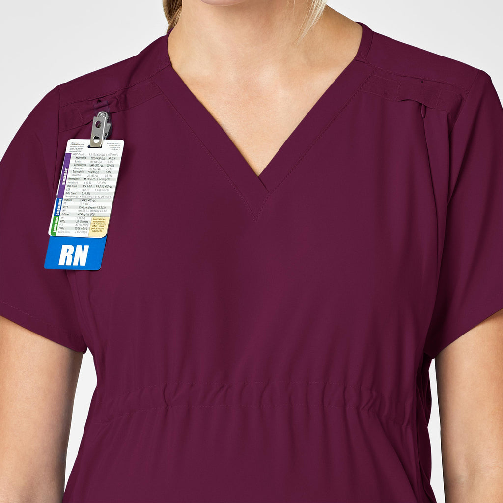 W123 4555 Maternity V-Neck Scrub Top Wine