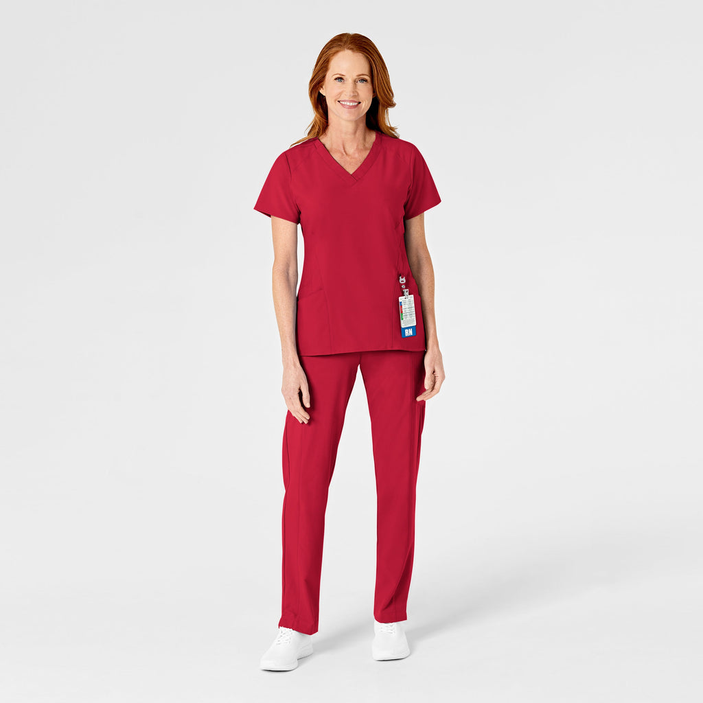 W123 5155 Flat Front Cargo Scrub Pants Red