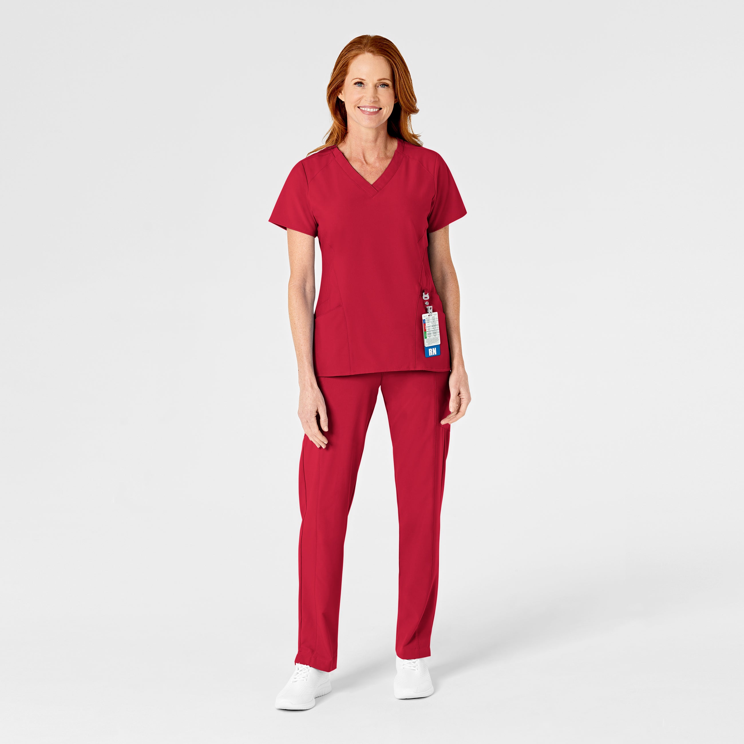 W123 5155 Flat Front Cargo Scrub Pants Red