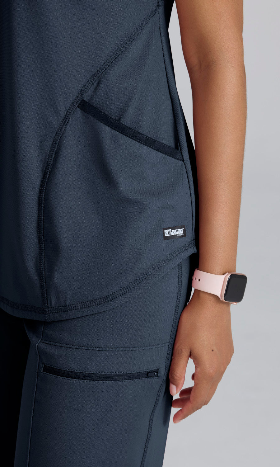 Grey's Anatomy Knits GRST249 Define Knit Scrub Top Steel