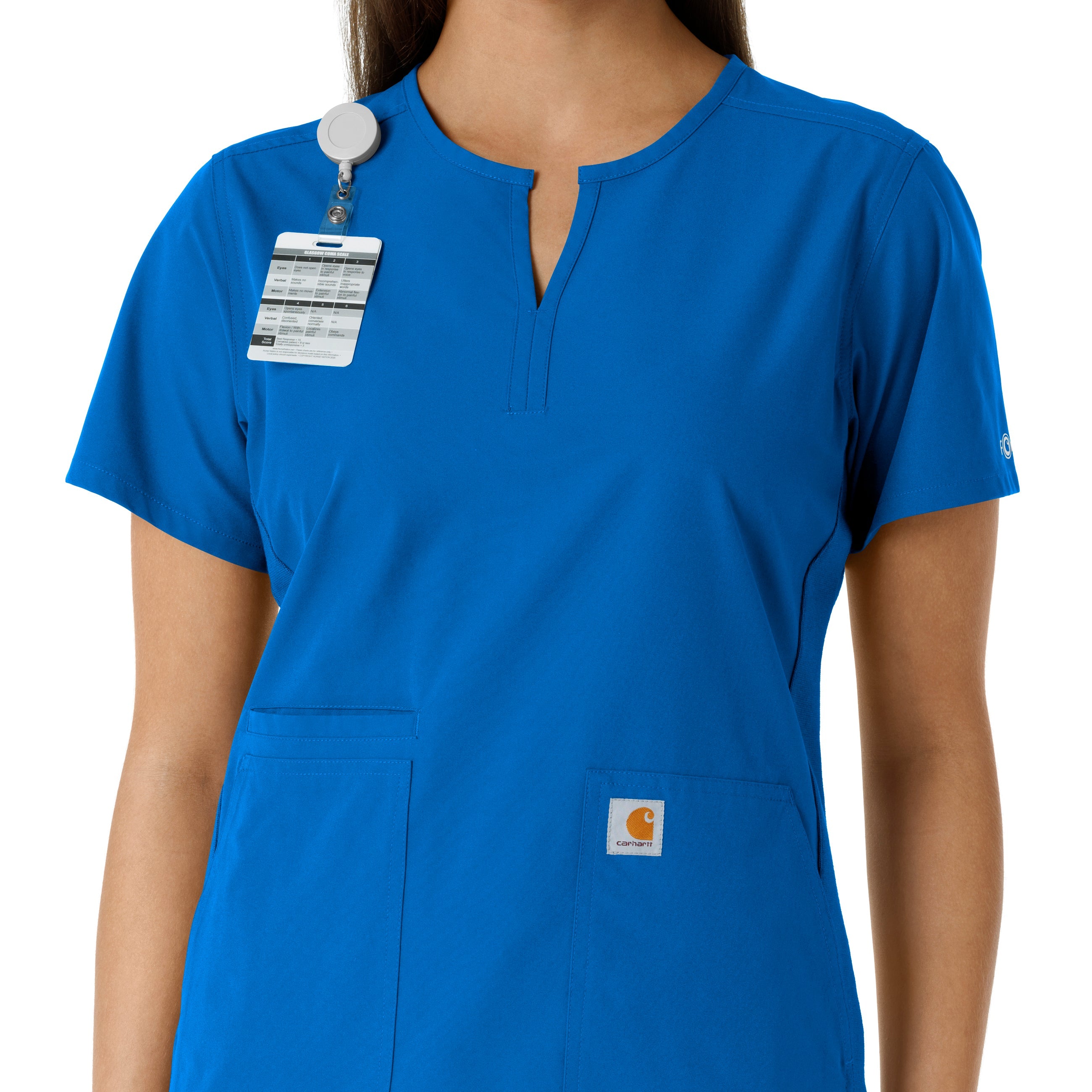 Force Essentials C12413 Notch Neck Tunic Knit Panel Scrub Top Royal