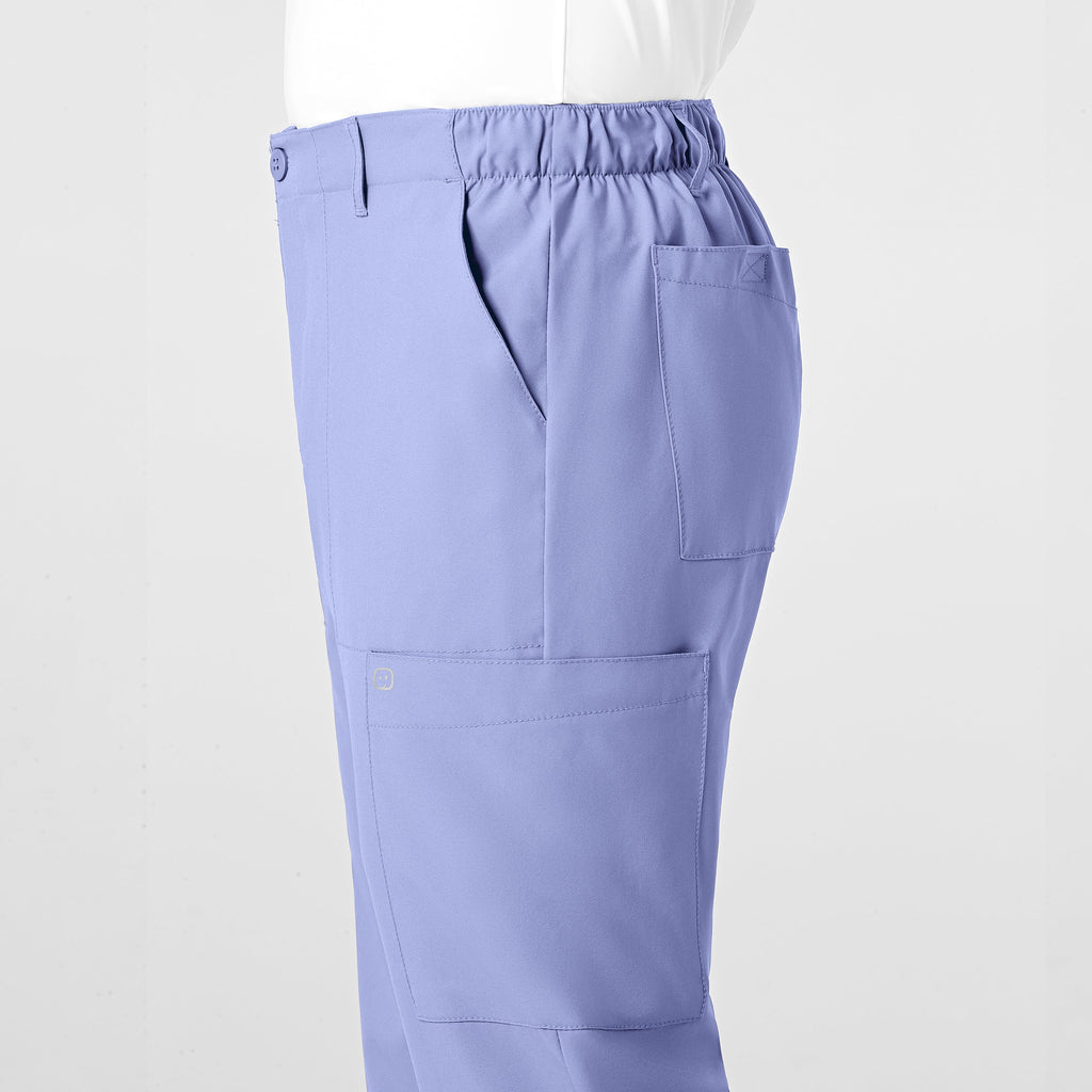 W123 5355 Men's Flat Front Cargo Scrub Pants Ceil Blue