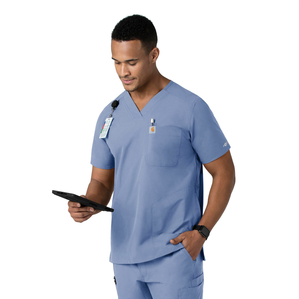 Force Essentials C16113 Men's V-Neck Shirttail Scrub Top Ceil Blue