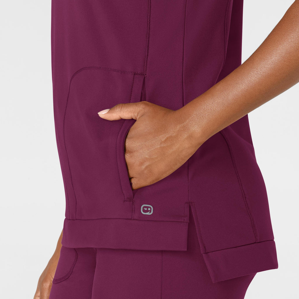 RENEW 6359 Knit Flex-n-Reach Crew Neck Scrub Top Wine