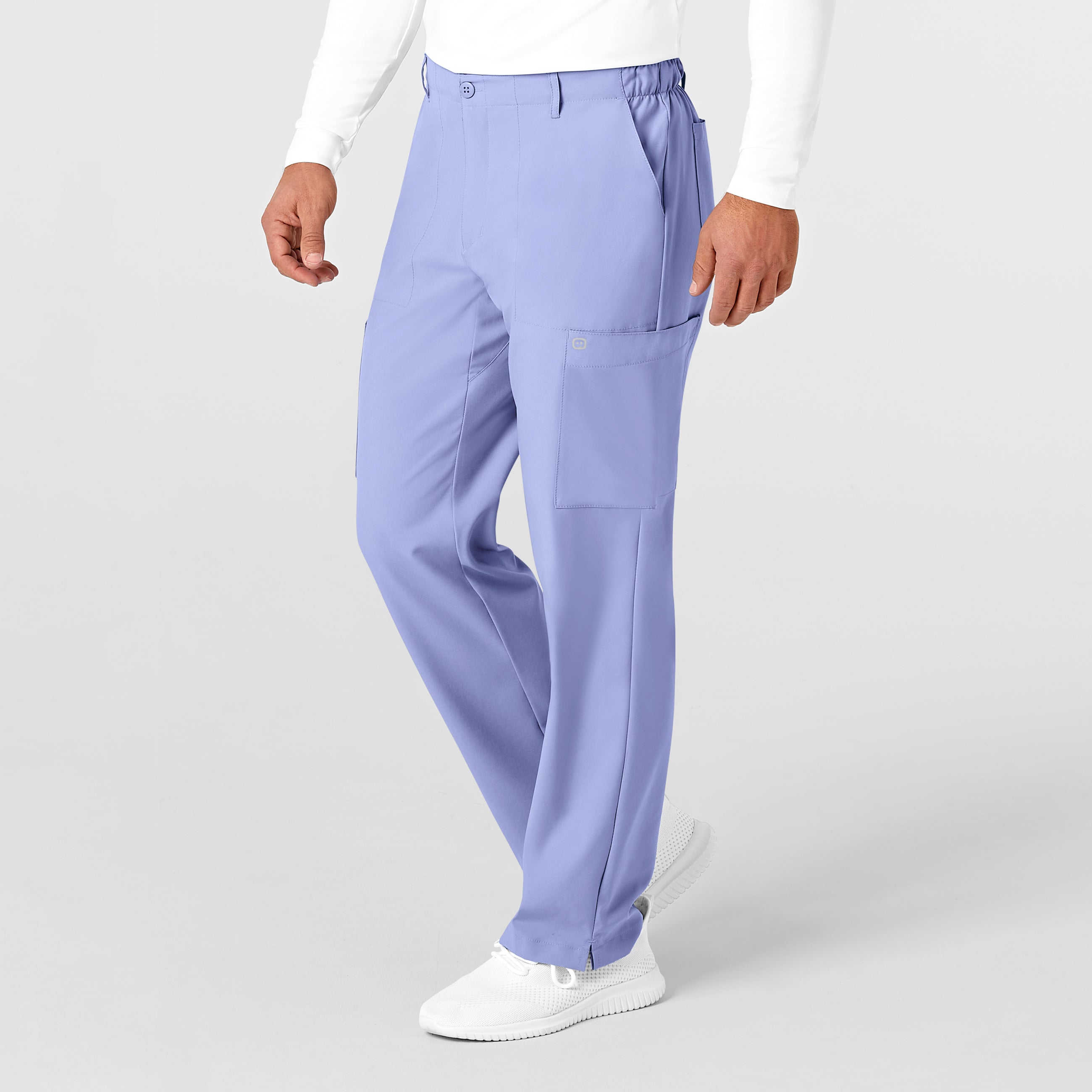 W123 5355 Men's Flat Front Cargo Scrub Pants Ceil Blue
