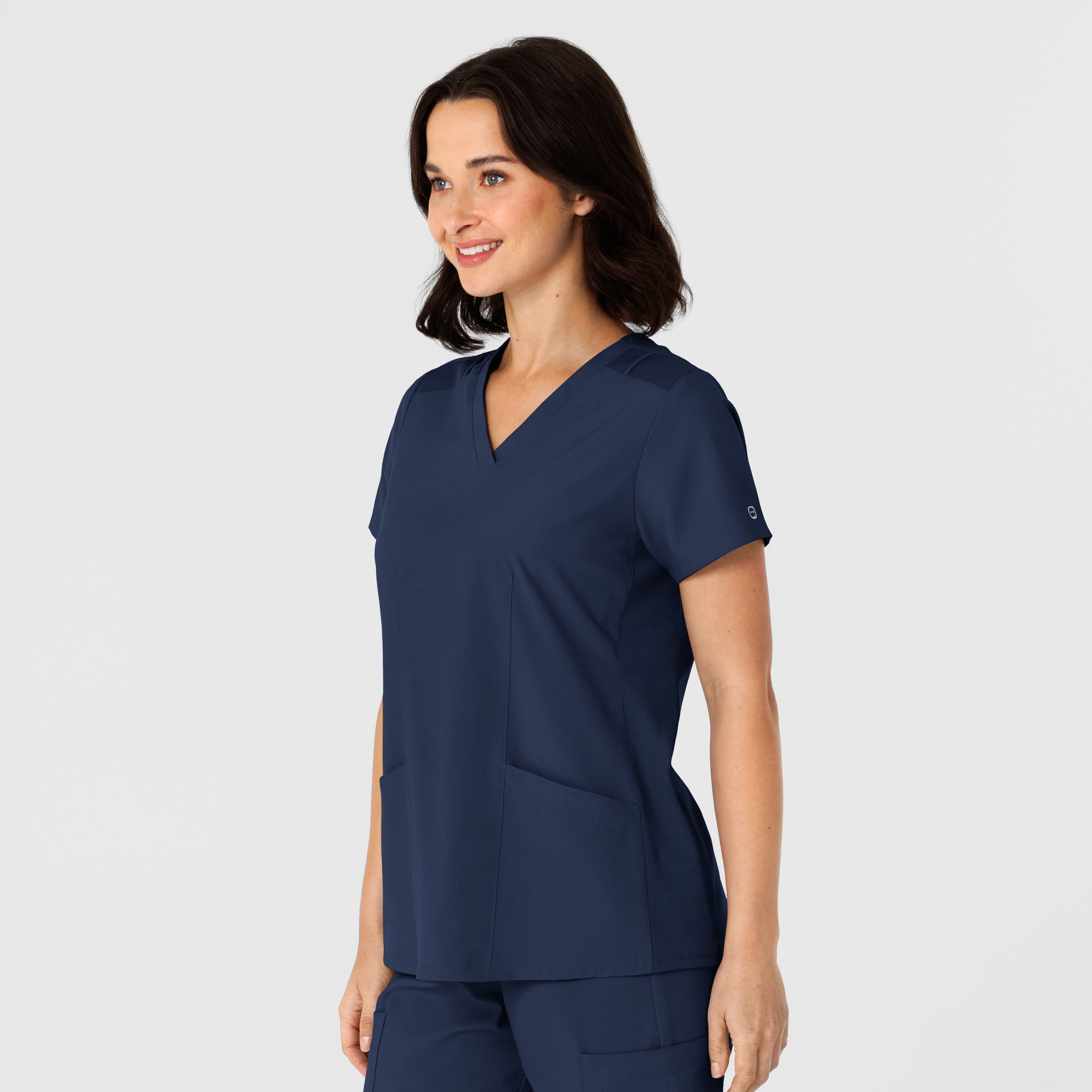 W123 6145 Flex-n-Reach Side Panel V-Neck Scrub Top Navy