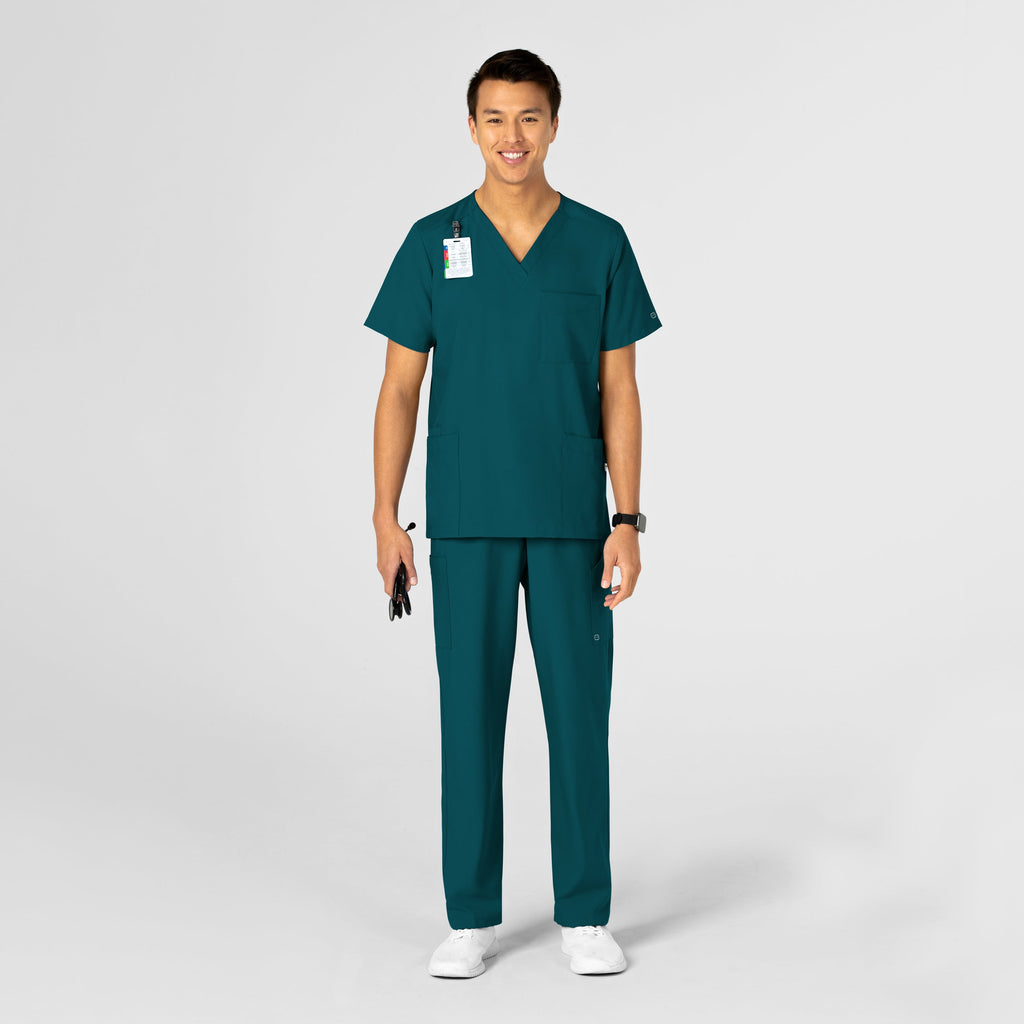 W123 6855 Unisex 4 Pocket Utility Scrub Top Caribbean Blue