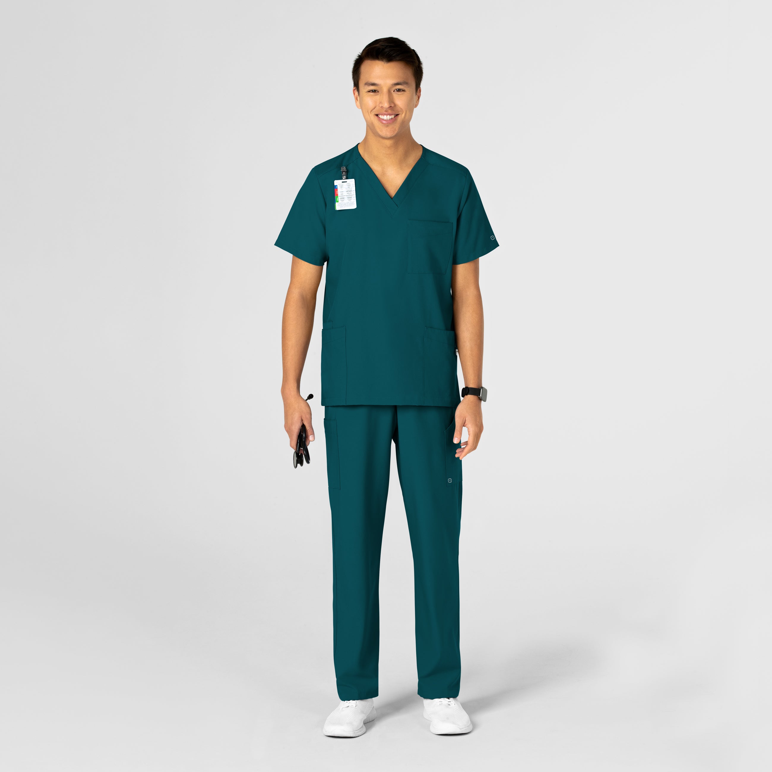 W123 6855 Unisex 4 Pocket Utility Scrub Top Caribbean Blue
