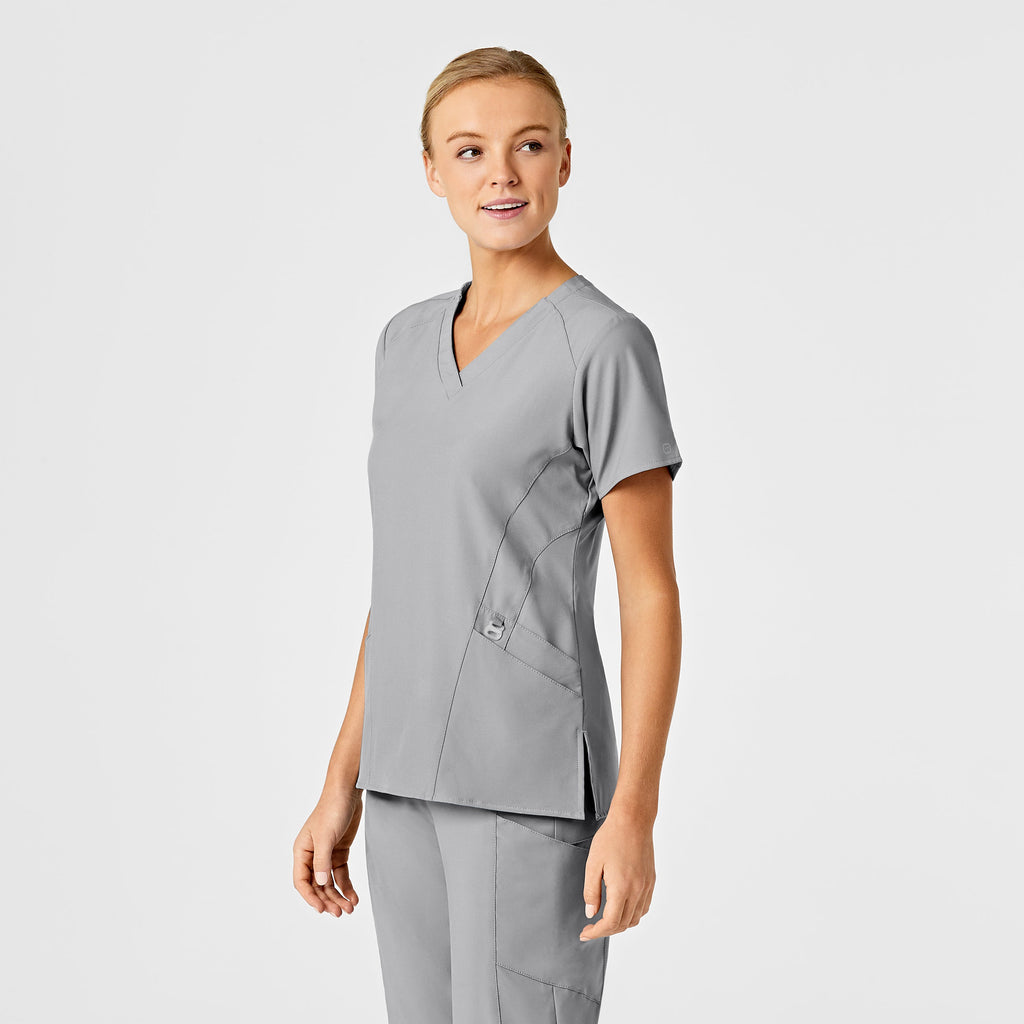 W123 6155 Stylized V-Neck Scrub Top Grey