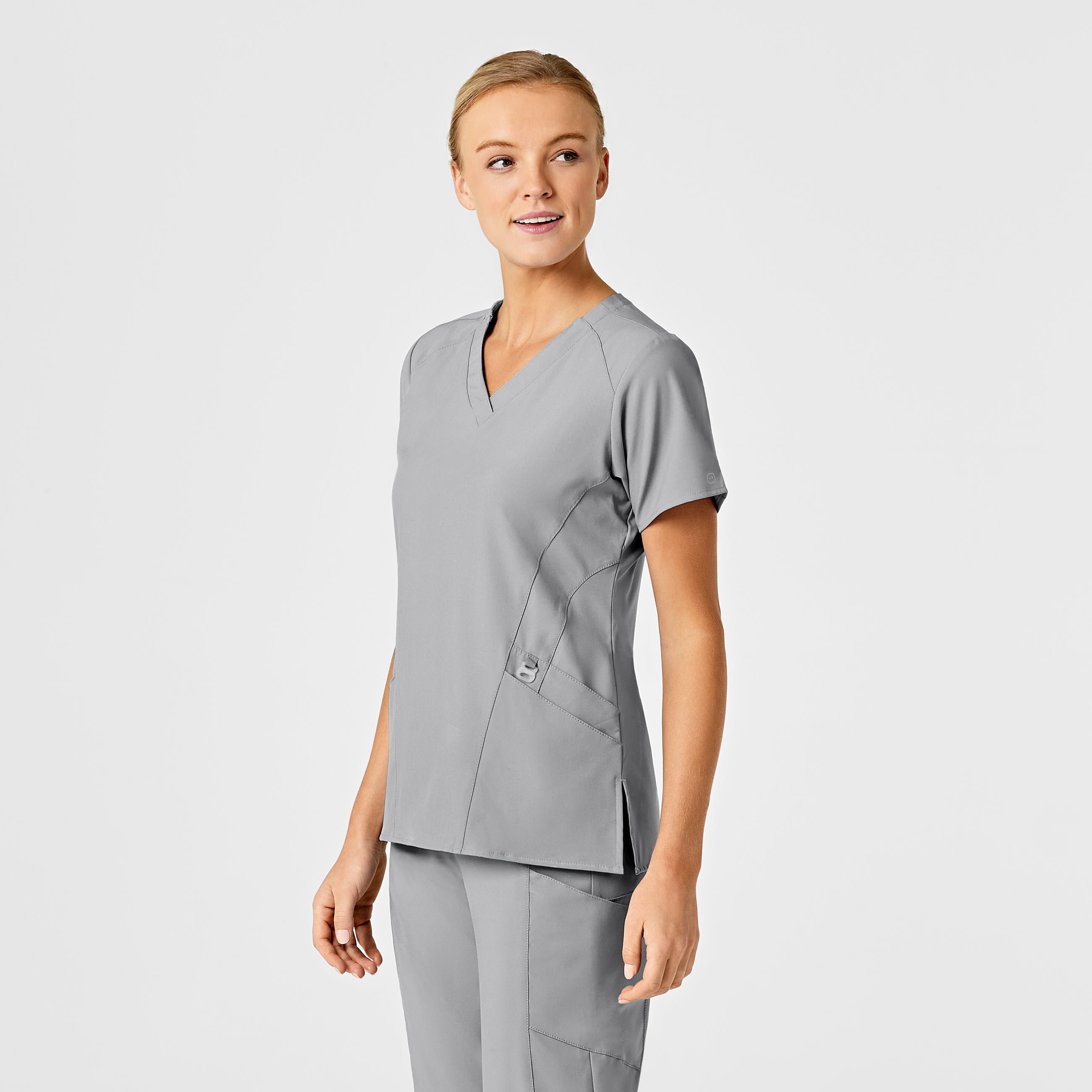 W123 6155 Stylized V-Neck Scrub Top Grey