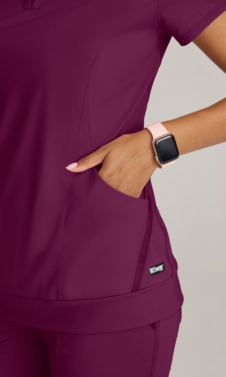 Grey's Anatomy Knits GRST250 Motivate Knit Scrub Top Wine