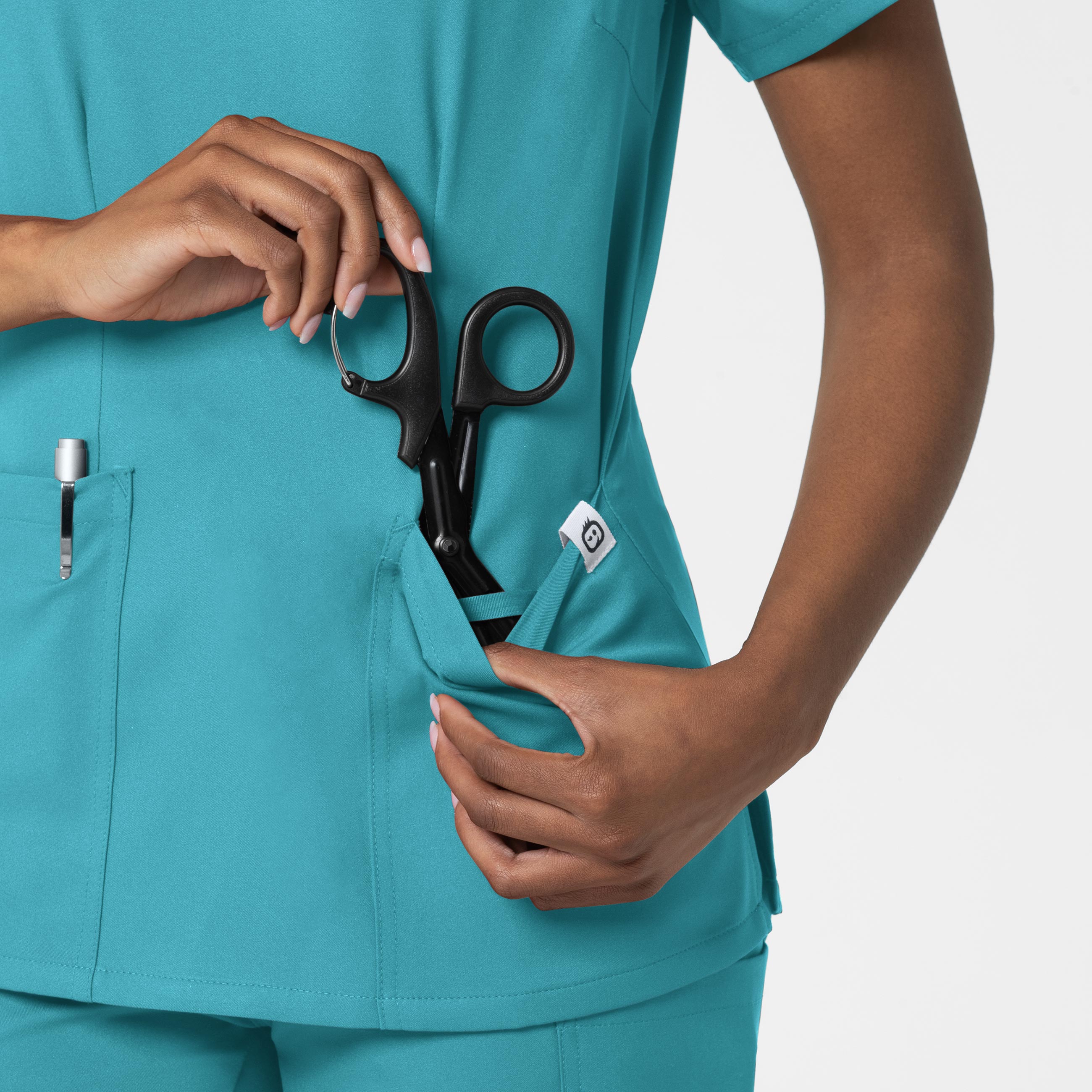 Thrive 6122 Fitted 3-Pocket V-Neck Scrub Top Teal Blue