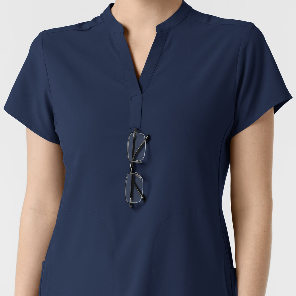 RENEW 6734 Mandarin Collar Scrub Top Navy