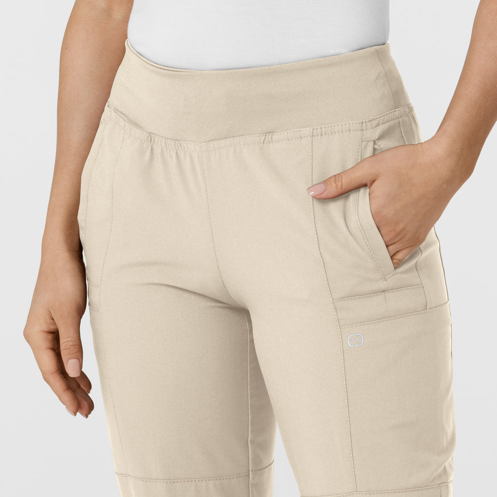 W123 5555 Comfort Waist Cargo Jogger Scrub Pants Khaki