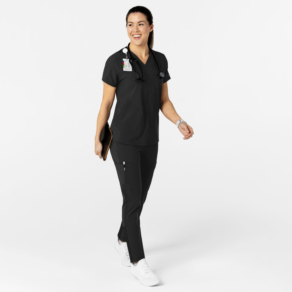 W123 6045 Flex-n-Reach V-Neck Scrub Top Black