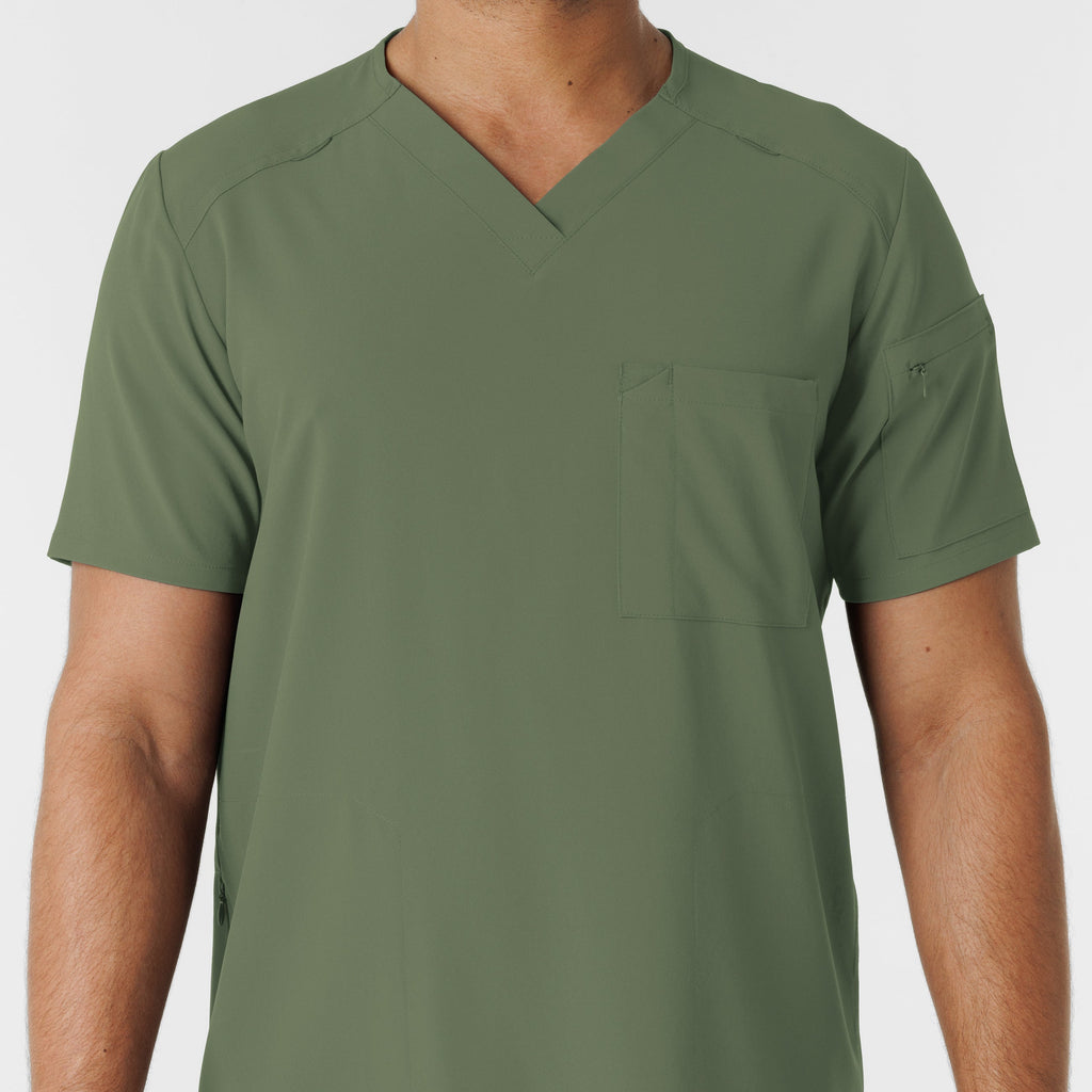 RENEW 6834 Men's V-Neck 5 Pocket Scrub Top Olive