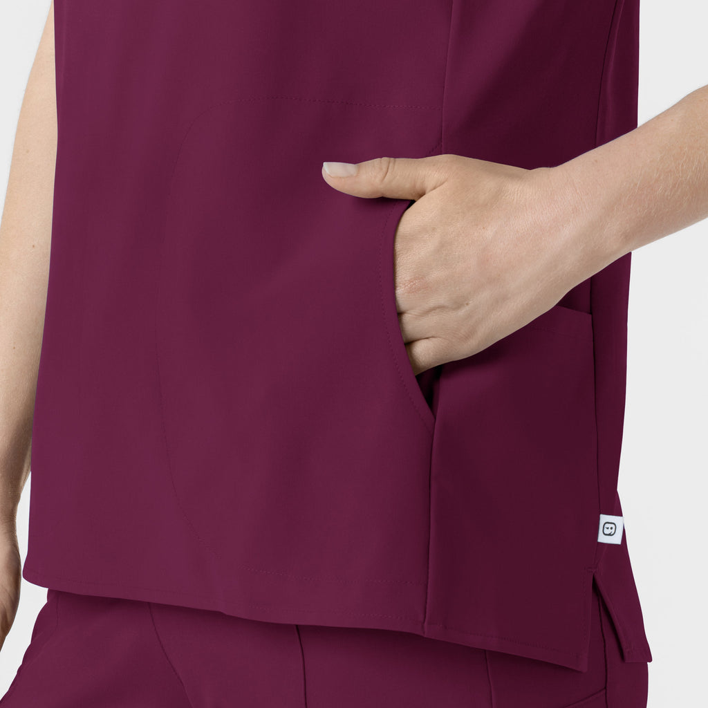 RENEW 6734 Mandarin Collar Scrub Top Wine