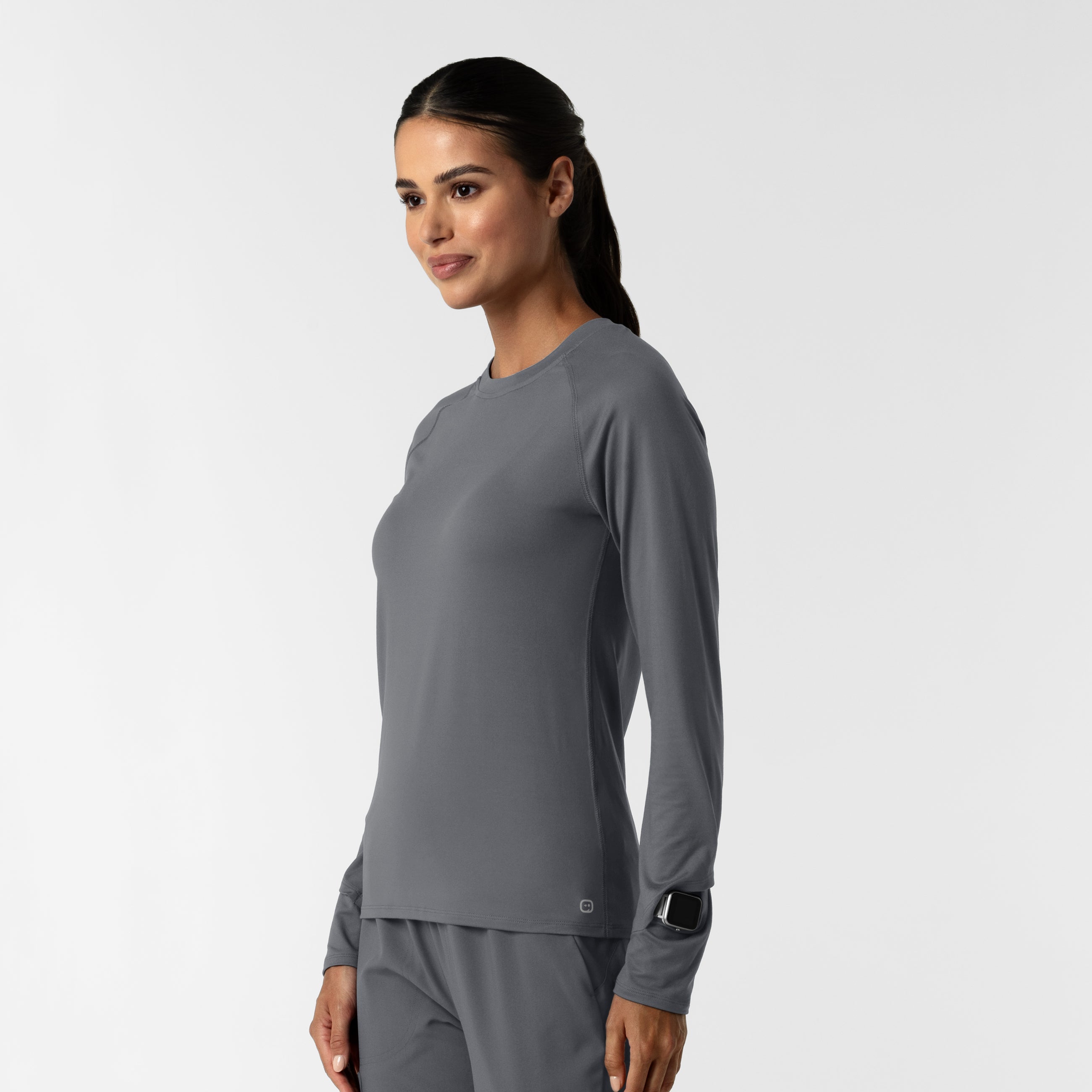 Layers 2139 Women's Watch Window Long Sleeve Underscrub Top Pewter
