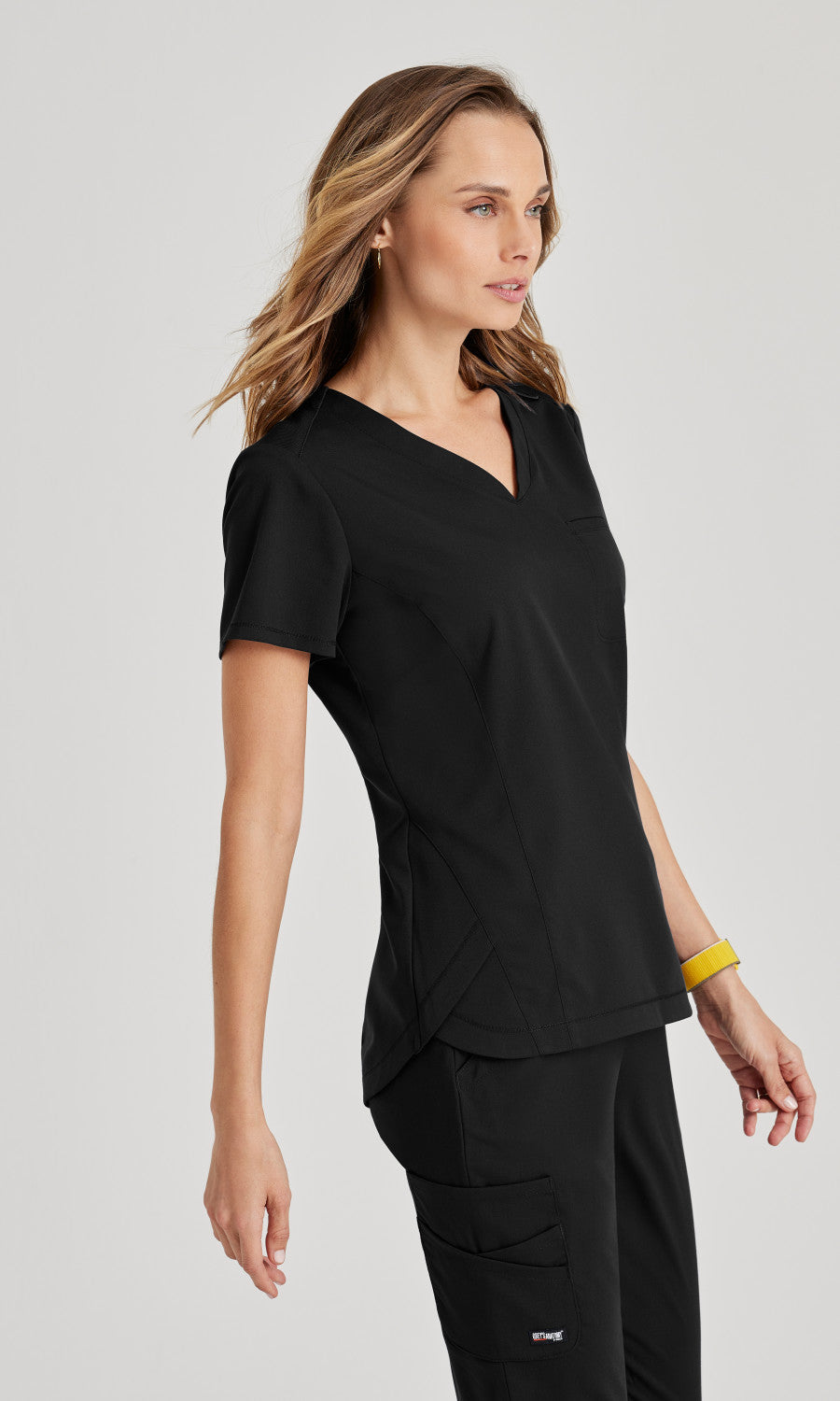 Grey's Anatomy Stretch GRST136 Capri Tuck-in Scrub Top Black