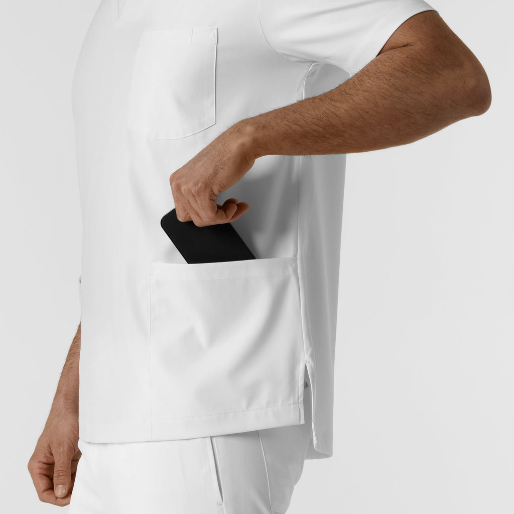 Boundless 6351 Men's Multi Pocket V-Neck Scrub Top White