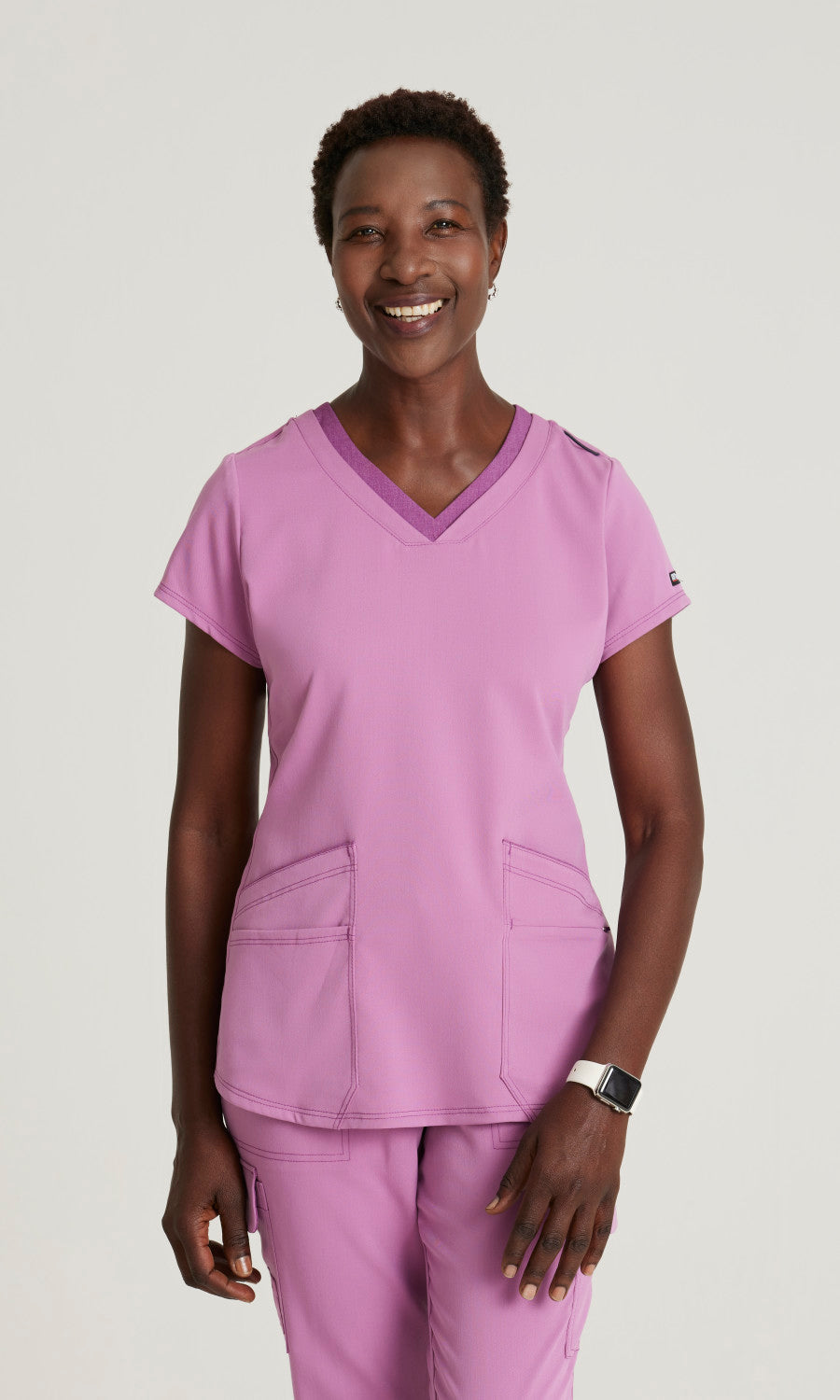 Grey's Anatomy Spandex Stretch GRST194 Meredith Scrub Top Pink Topaz
