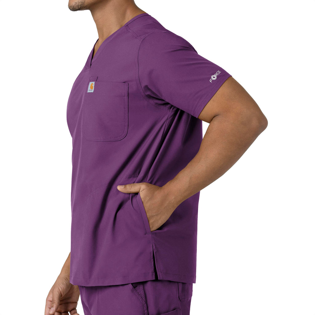 Force Essentials C16113 Men's V-Neck Shirttail Scrub Top Eggplant
