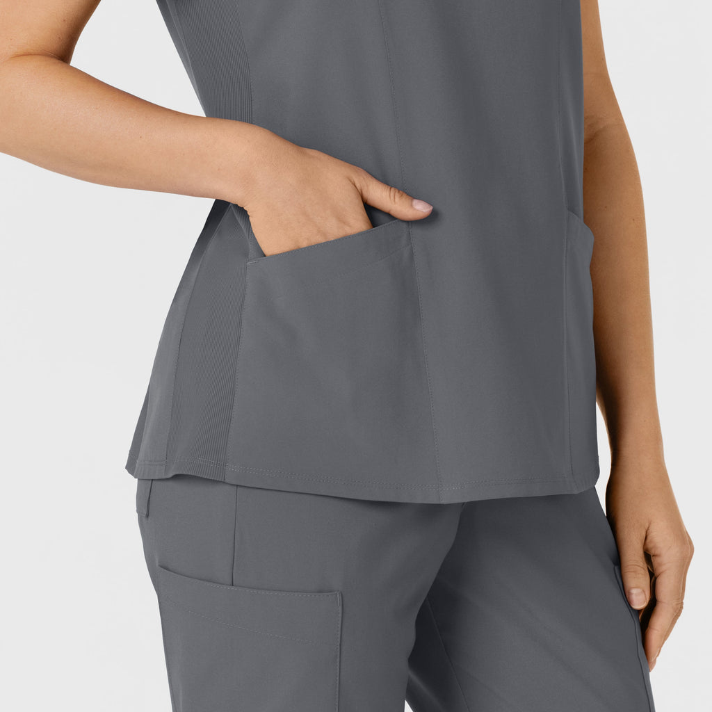 W123 6145 Flex-n-Reach Side Panel V-Neck Scrub Top Pewter