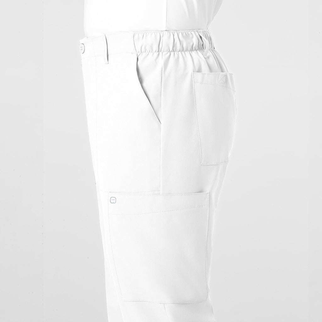 W123 5355 Men's Flat Front Cargo Scrub Pants White