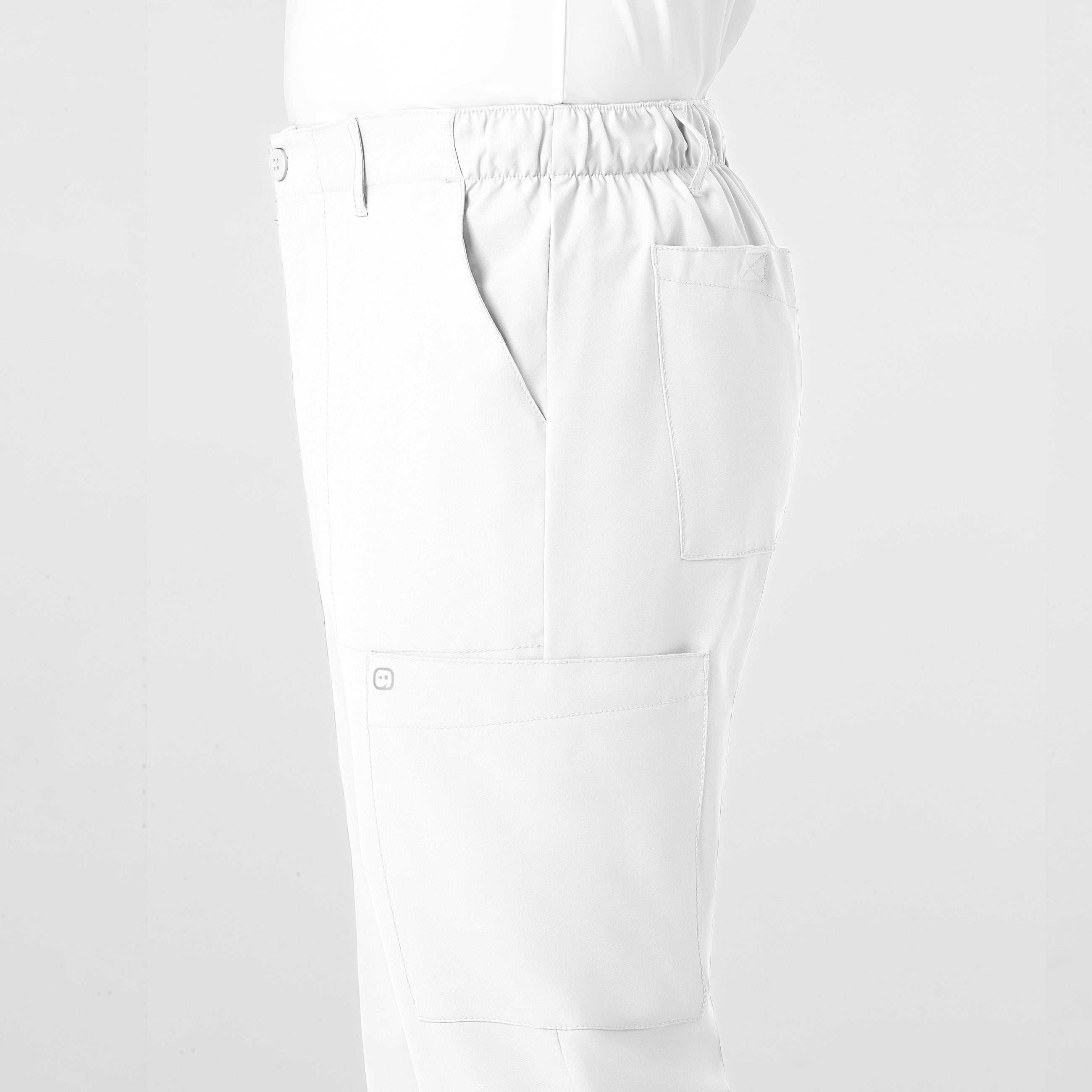W123 5355 Men's Flat Front Cargo Scrub Pants White