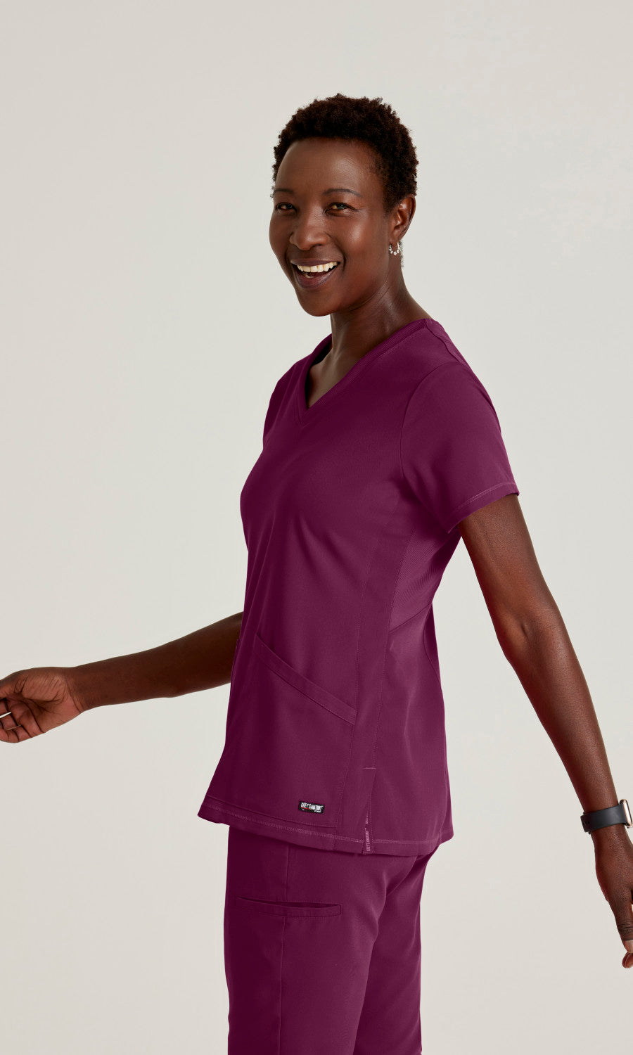 Grey's Anatomy Stretch GRST045 Serena Scrub Top Wine