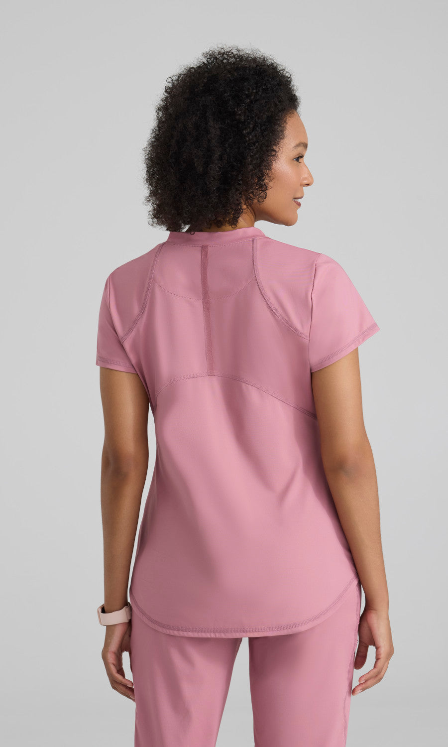 Grey's Anatomy Knits GRST249 Define Knit Scrub Top Canyon Pink