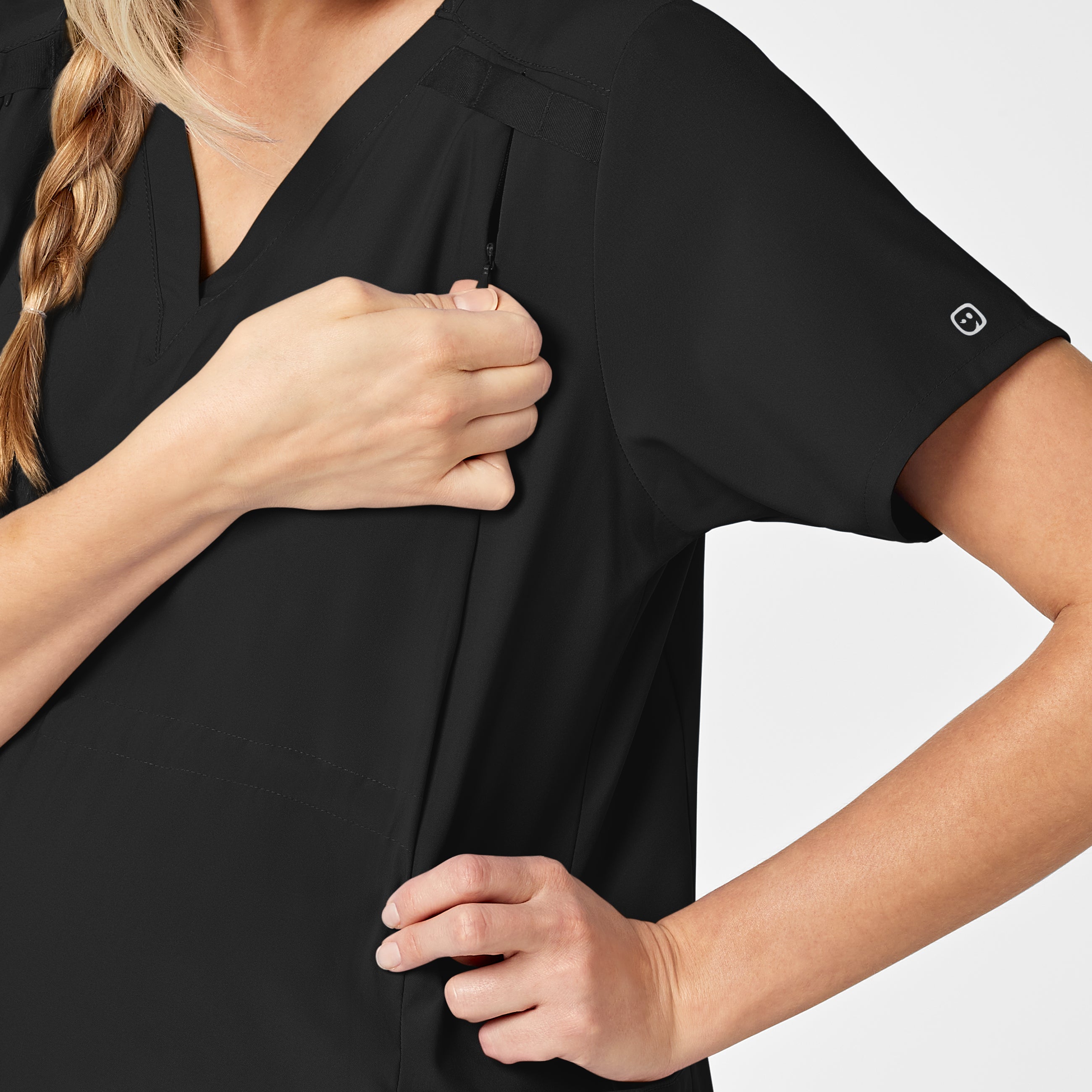 W123 4555 Maternity V-Neck Scrub Top Black