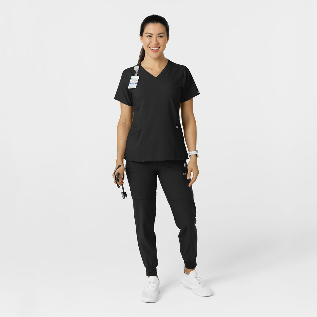 W123 5555 Comfort Waist Cargo Jogger Scrub Pants Black