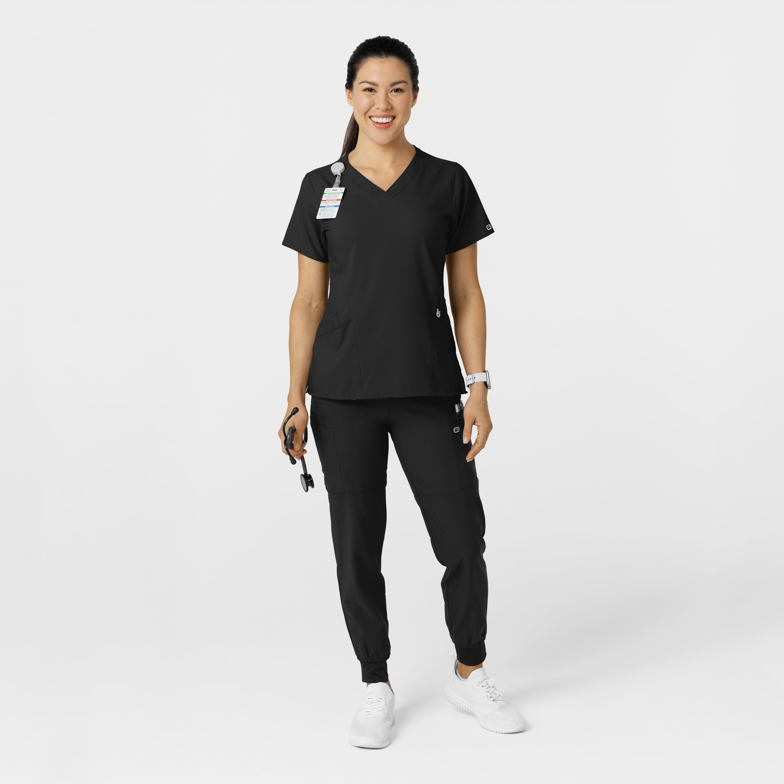 W123 5555 Comfort Waist Cargo Jogger Scrub Pants Black