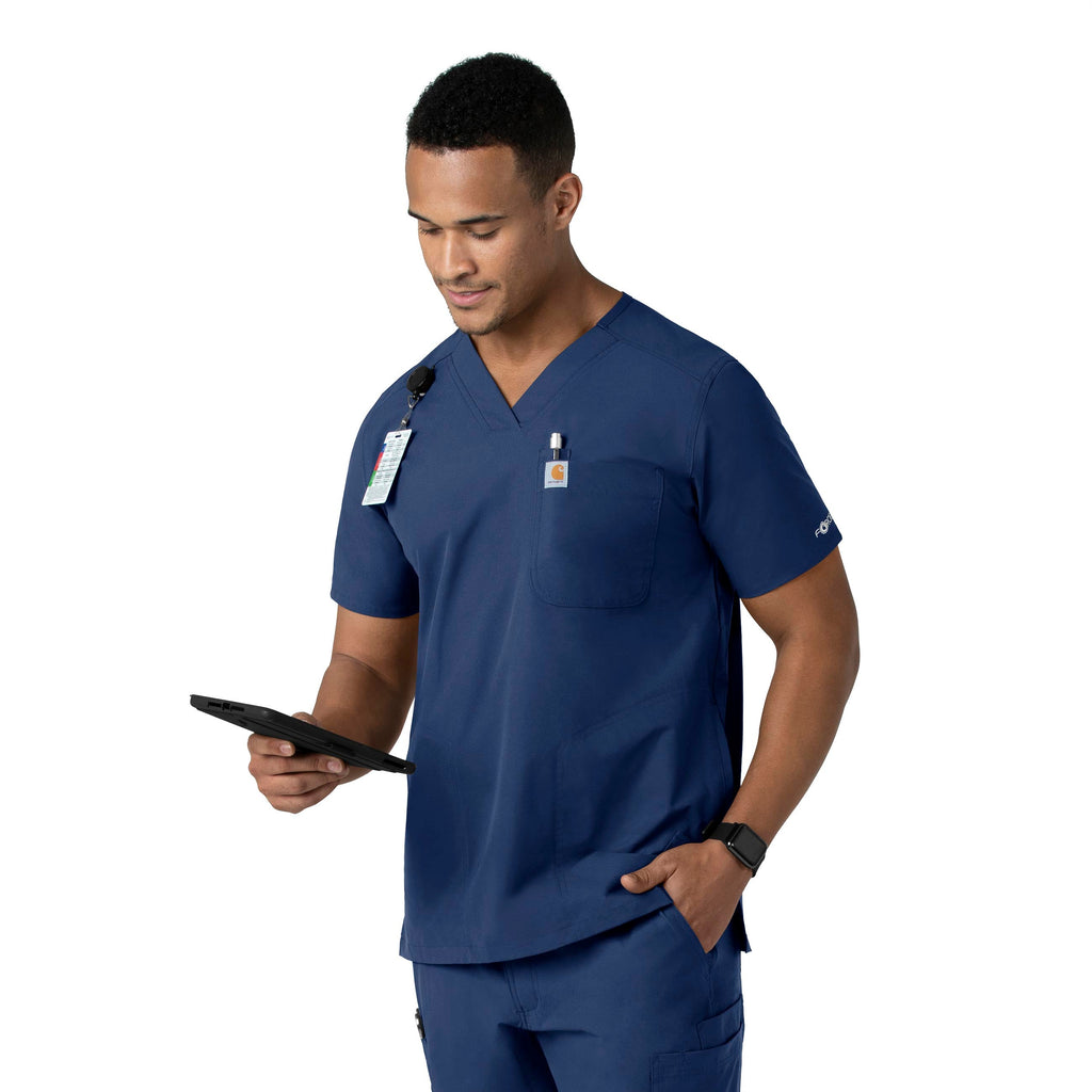 Force Essentials C16113 Men's V-Neck Shirttail Scrub Top Navy
