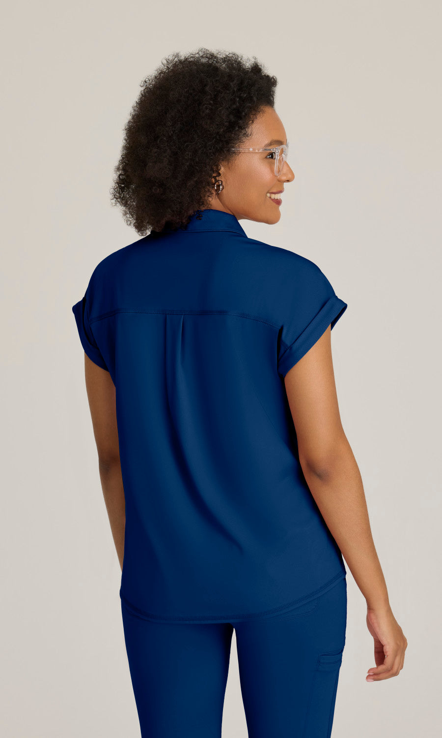 Grey's Anatomy Knits GRST254 Renew Knit Scrub Top Indigo