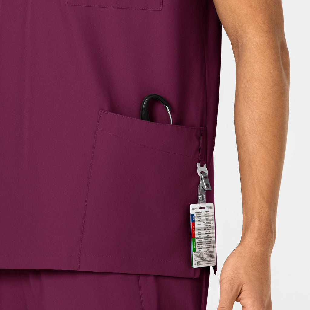 W123 6855 Unisex 4 Pocket Utility Scrub Top Wine