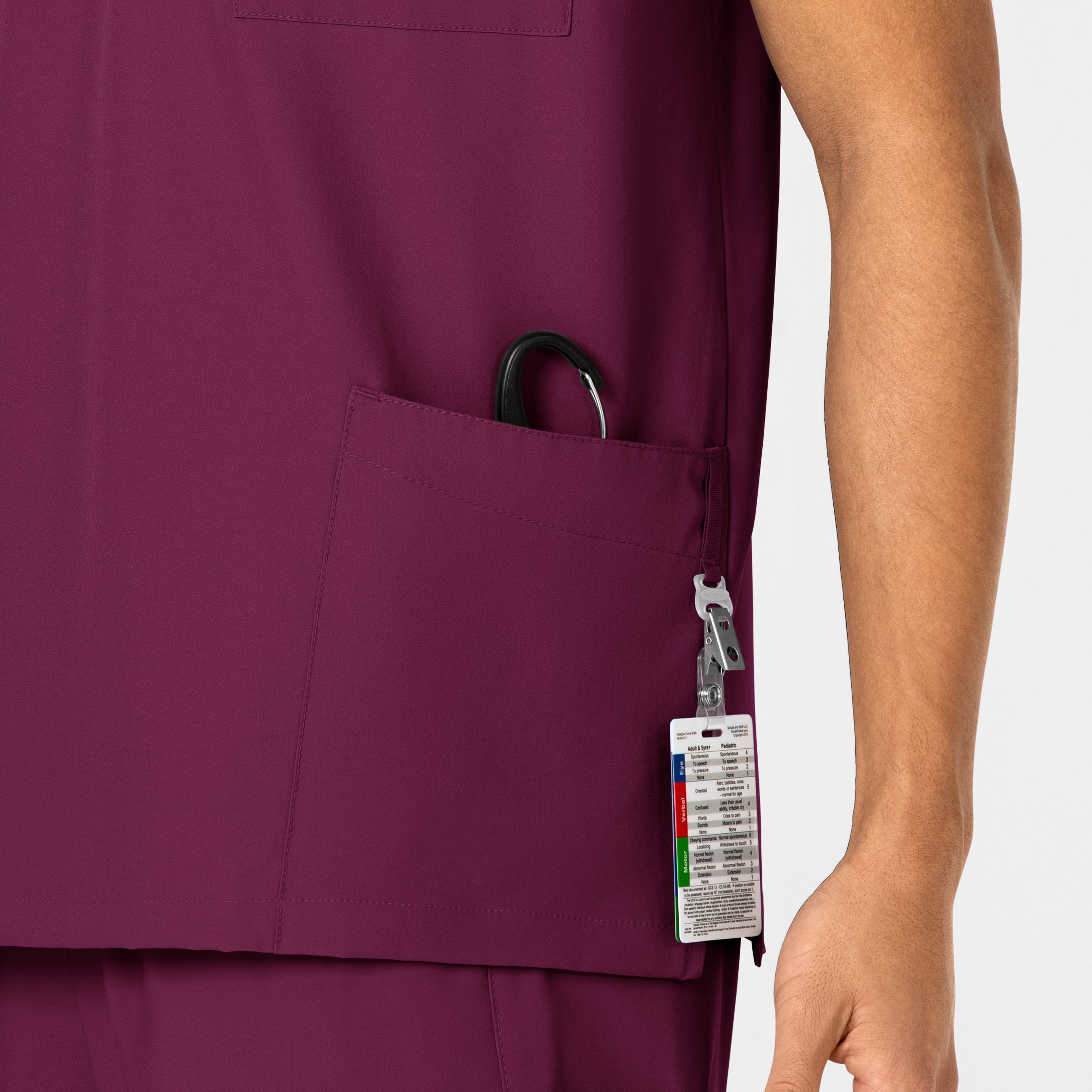 W123 6855 Unisex 4 Pocket Utility Scrub Top Wine