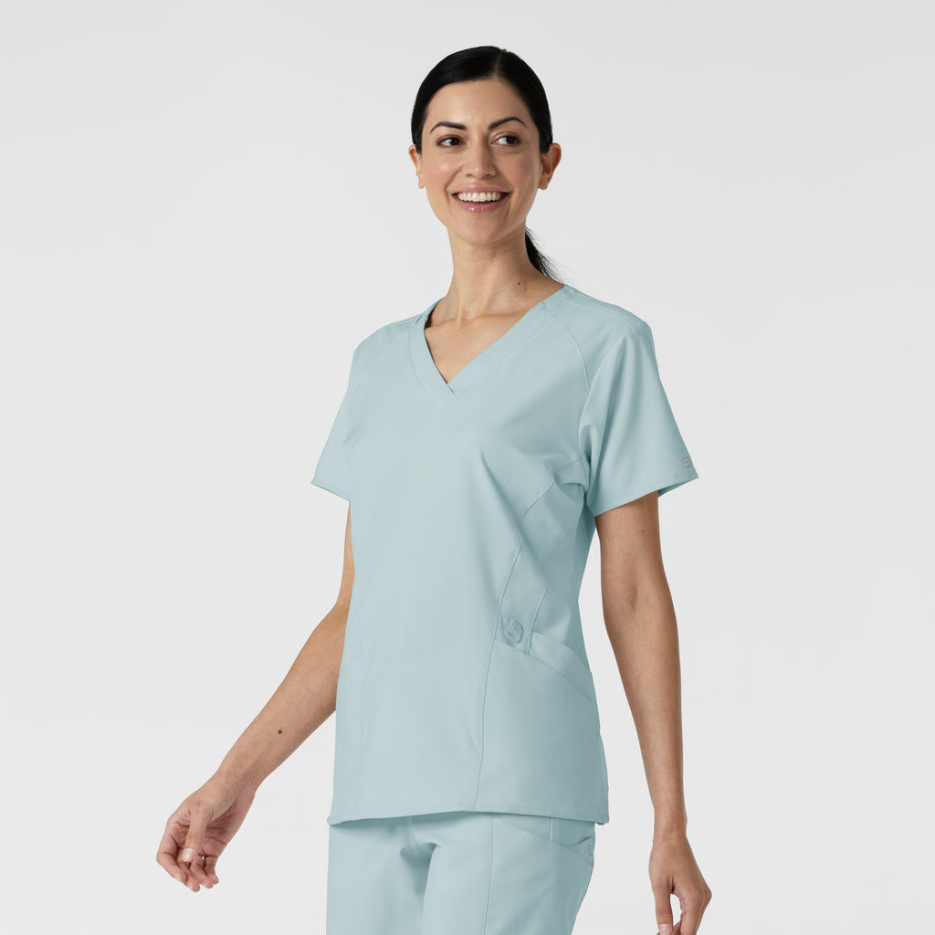 W123 6155 Stylized V-Neck Scrub Top Sky Blue