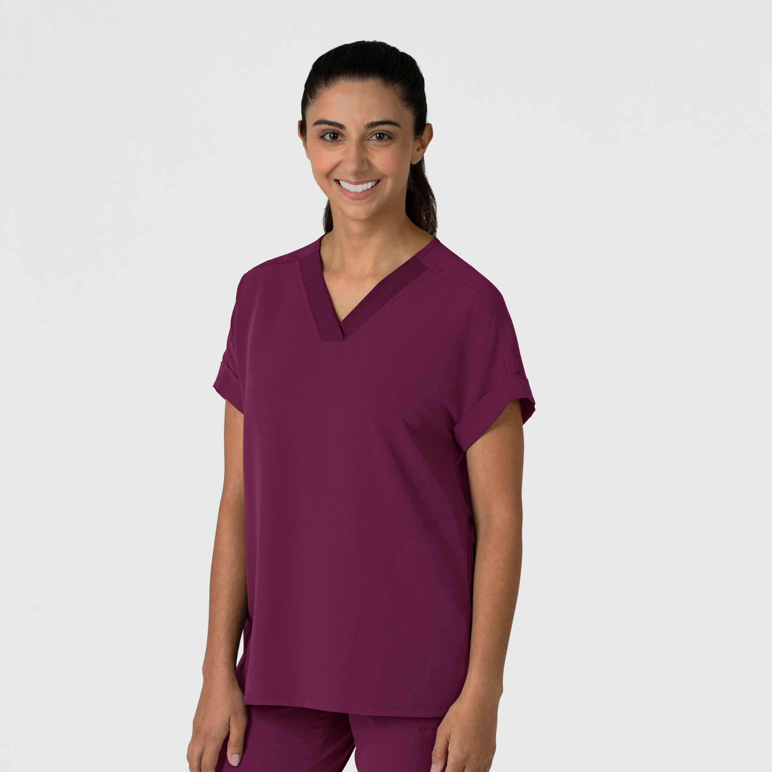 Nova 6232 Drop Shoulder Boxy Scrub Top Wine