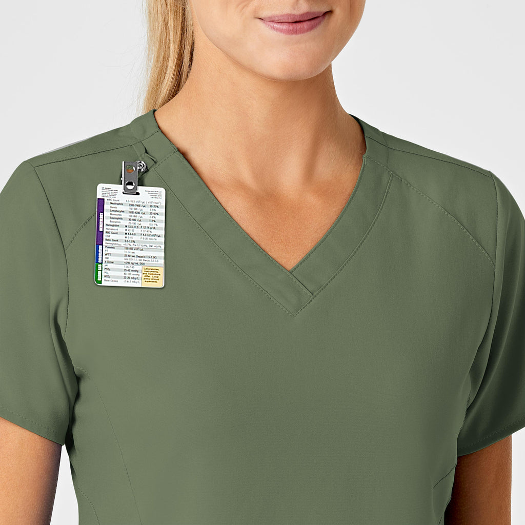 W123 6155 Stylized V-Neck Scrub Top Olive