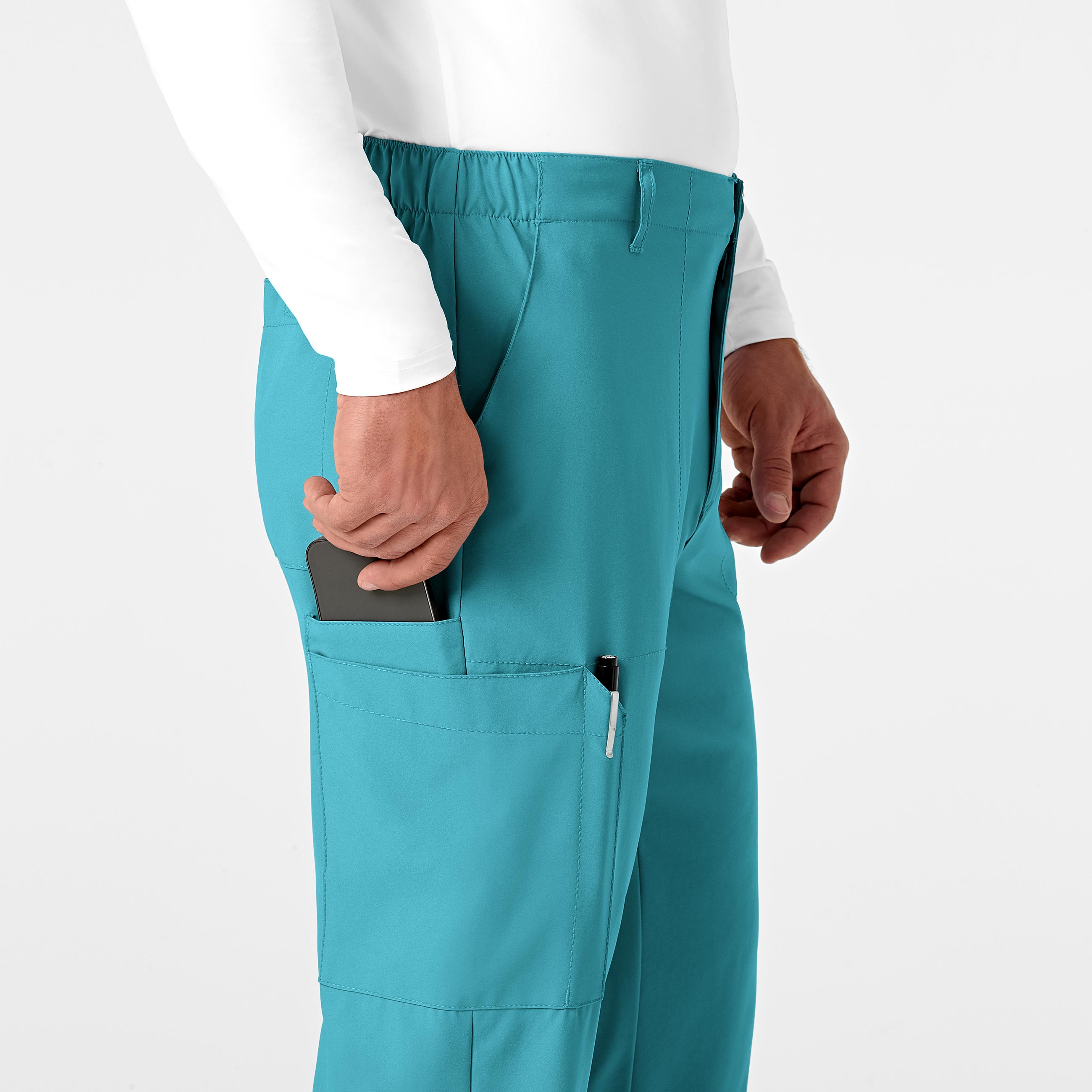 W123 5355 Men's Flat Front Cargo Scrub Pants Teal Blue