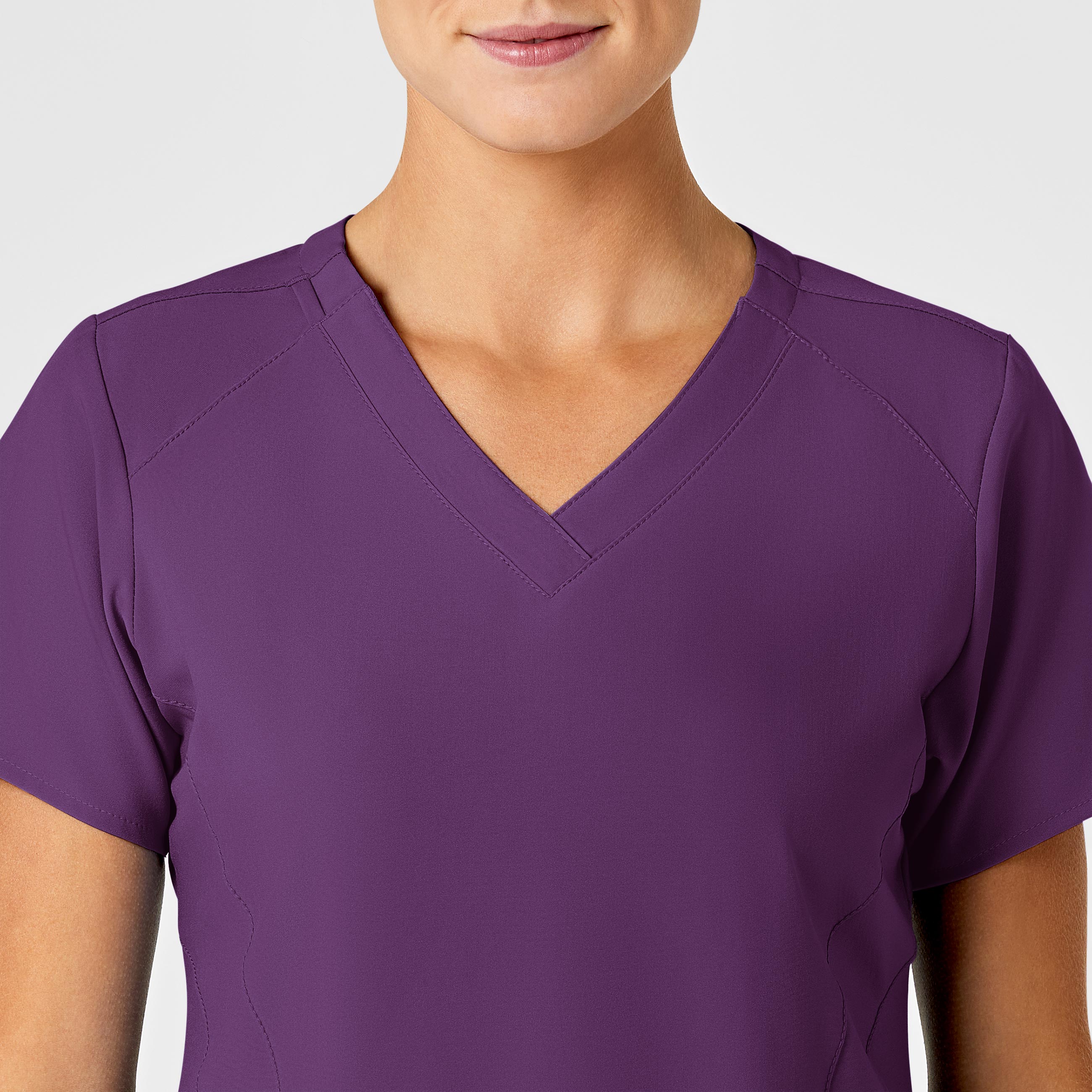 W123 6155 Stylized V-Neck Scrub Top Eggplant