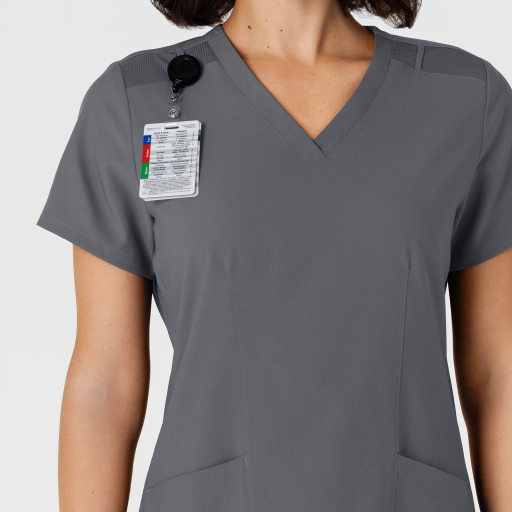W123 6145 Flex-n-Reach Side Panel V-Neck Scrub Top Pewter