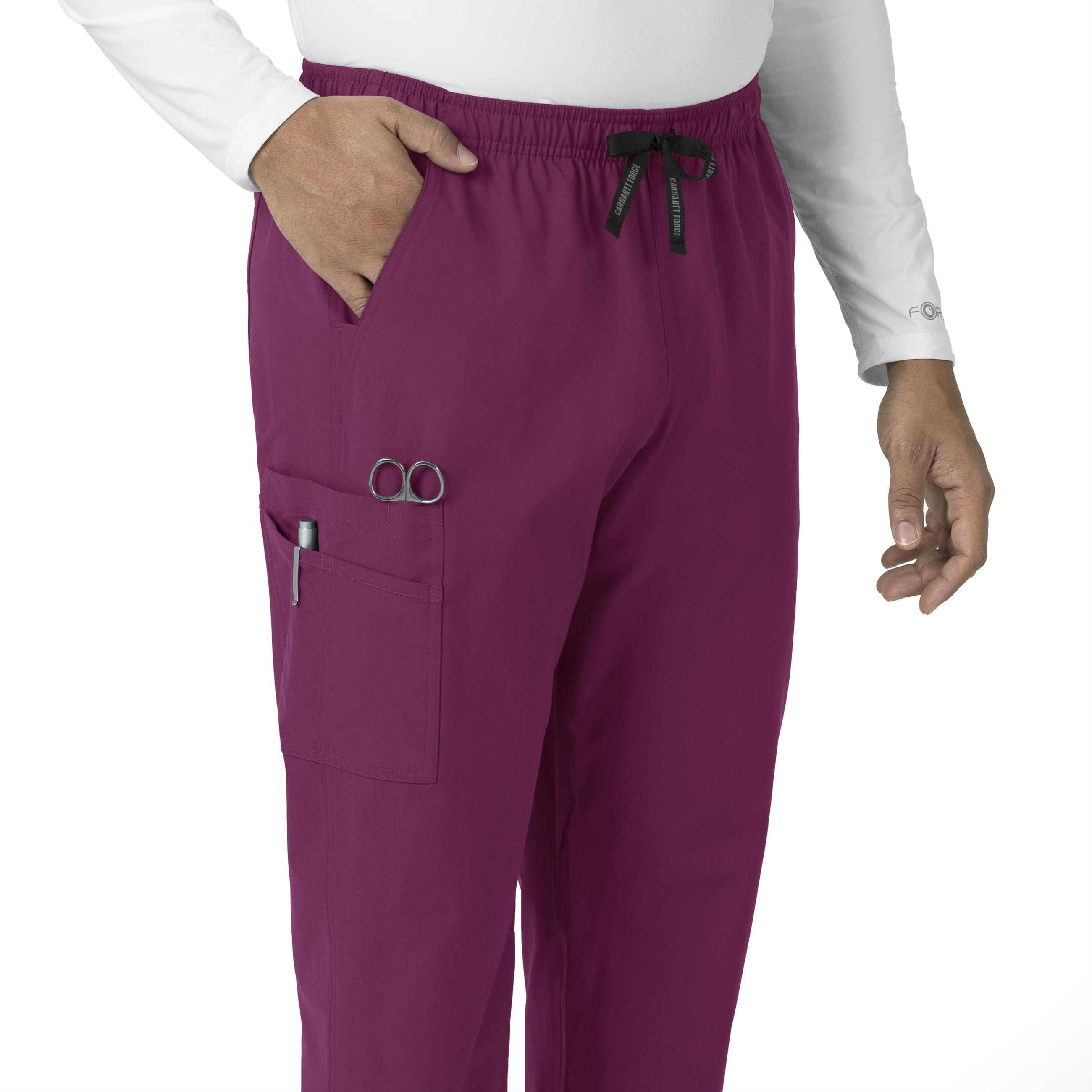 Force Essentials C55013 Unisex Elastic Waist Cargo Scrub Pants Wine