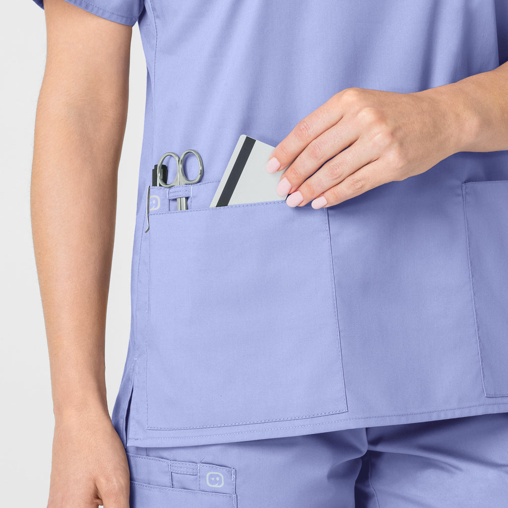 WonderWORK 101 V-Neck Scrub Top Ceil Blue