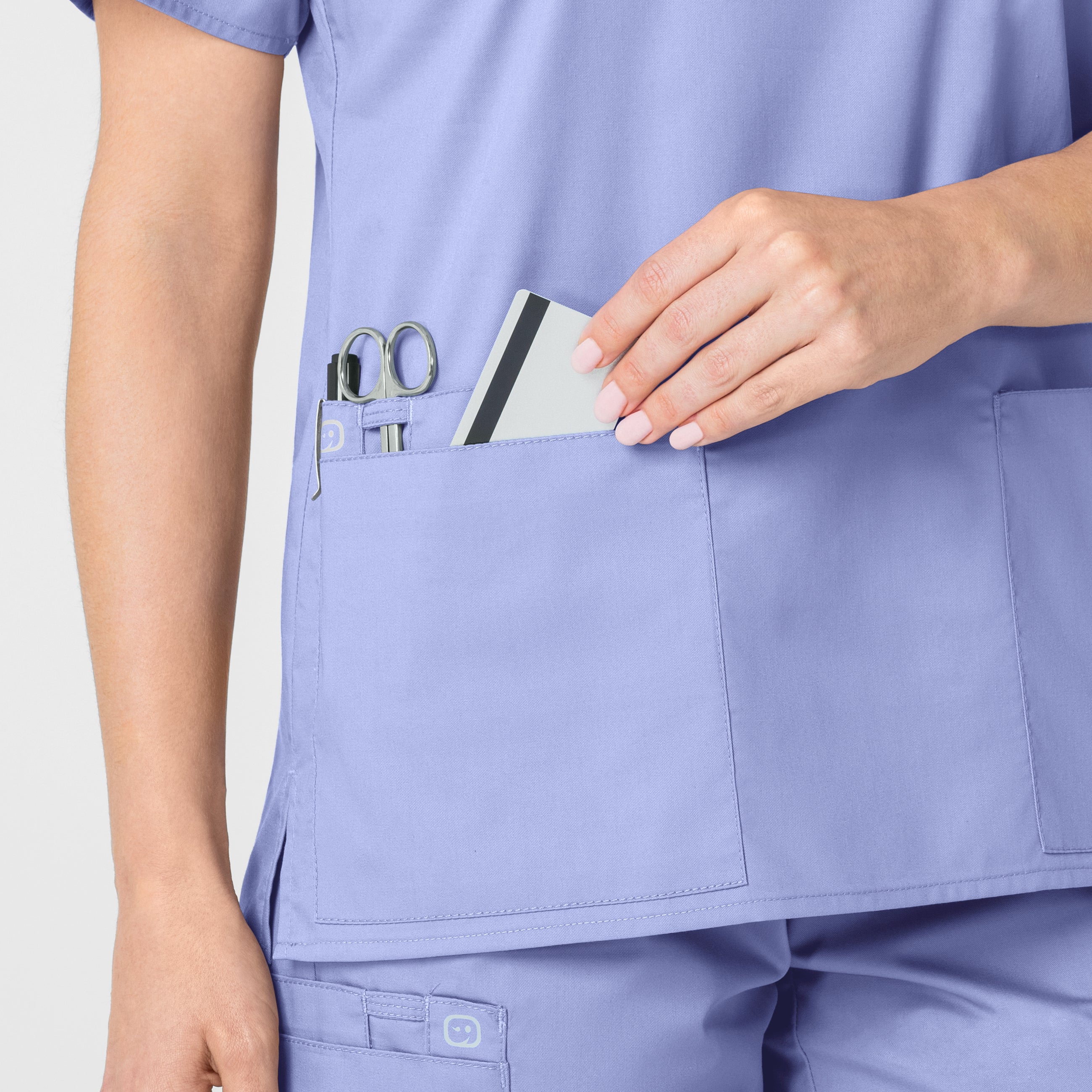 WonderWORK 101 V-Neck Scrub Top Ceil Blue