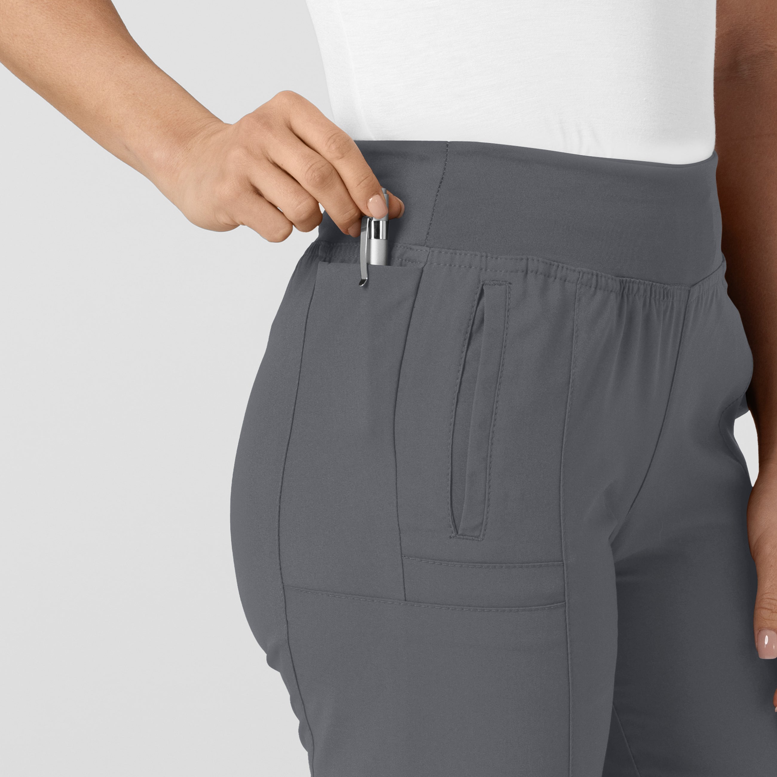 W123 5555 Comfort Waist Cargo Jogger Scrub Pants Pewter